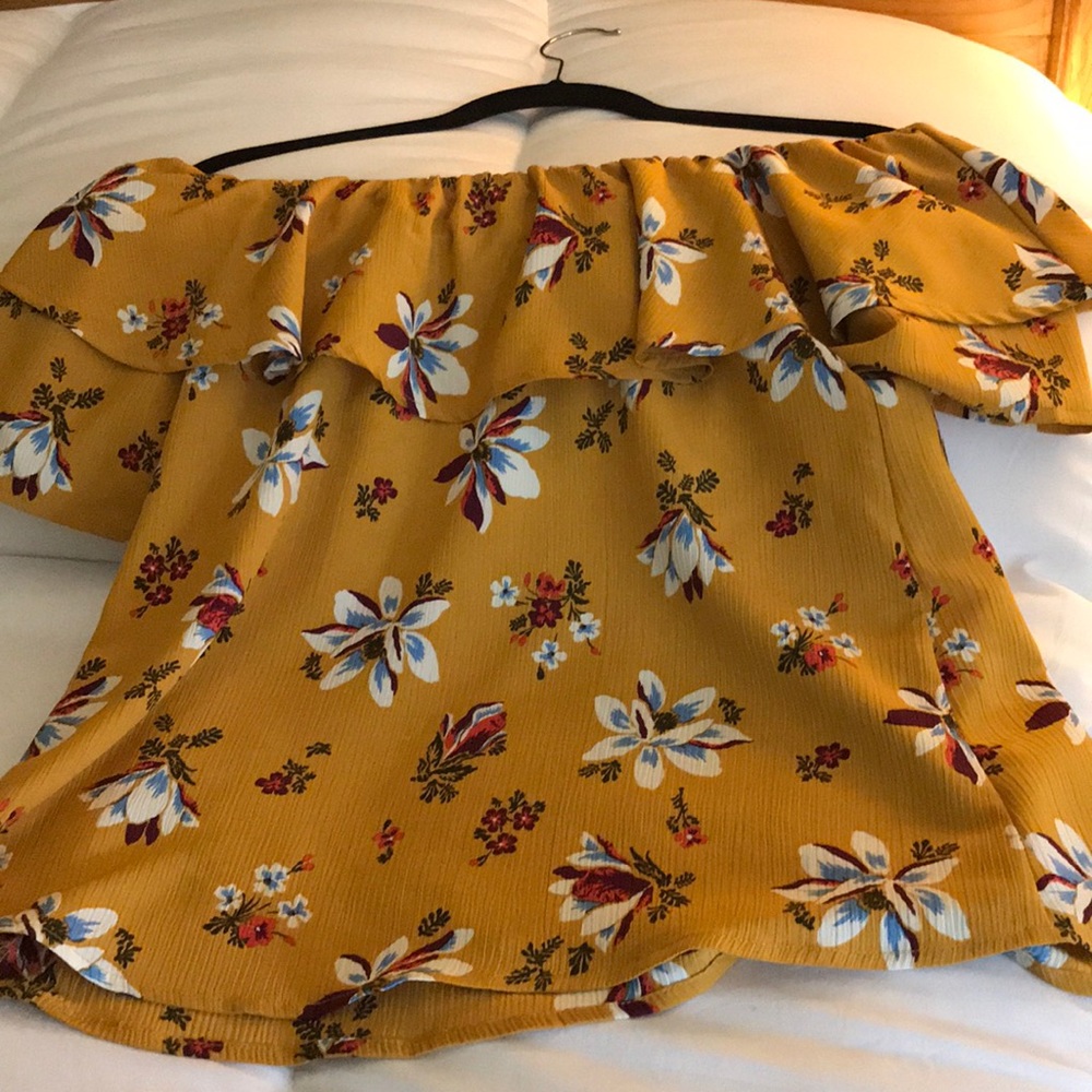Mustard floral off the shoulder top